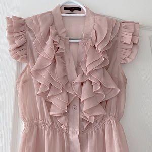 Blush Pink Ruffle Front Sheer Sleeveless Blouse